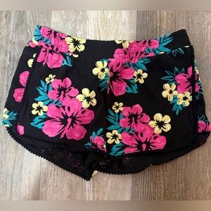 Justice Tropical Floral Shorts Girls Size 10 Pink Hibiscus Summer Boho Shorts